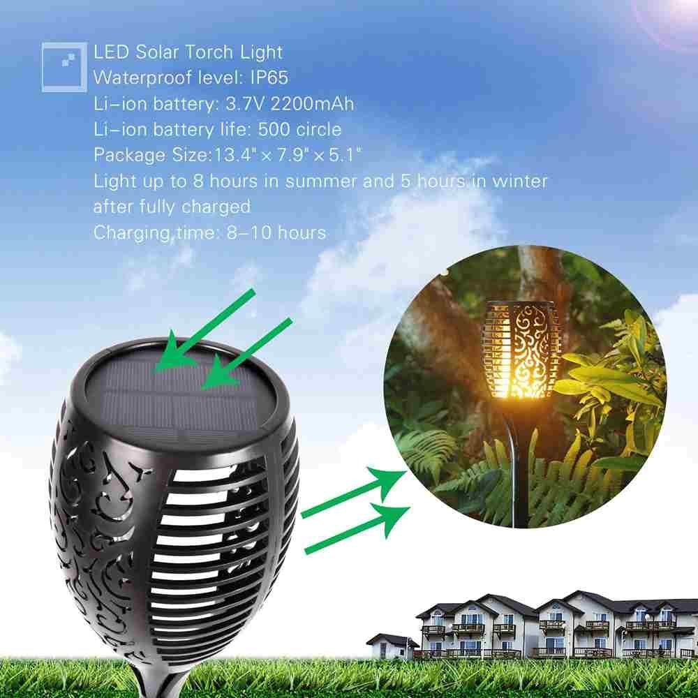 Solar Lights Waterproof Flickering Flames Torches Lights Outdoor Landscape Decoration Lighting Dusk to Dawn Auto On/Off Security Torch Light for Garden Patio Deck Yard Driveway Thumb 3