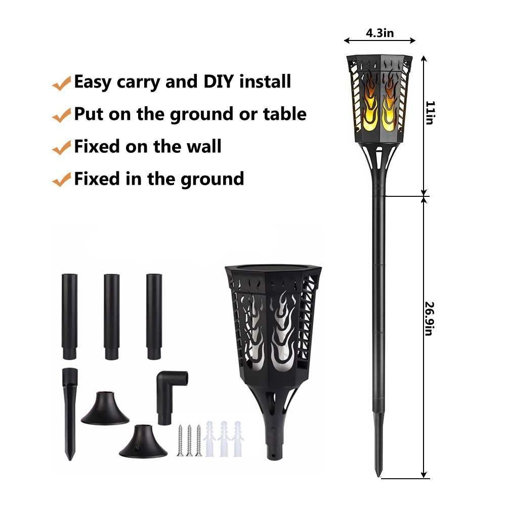 Hinergy Outdoor Flickering Flames 96 LED Solar Torch Lights Waterproof Wall Light for Garden Lawn Patio Yard Driveway Pathway Thumb 2